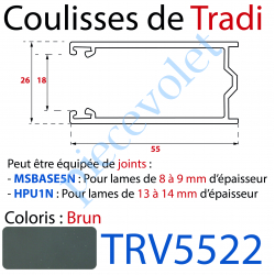 TRV5522 Coulisse de Tradi 55 x 26 x 55 Fond en V Sans Joint en Aluminium Laqué Brun Alcan 22