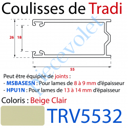 TRV5532 Coulisse de Tradi 55 x 26 x 55 Fond en V Sans Joint en Aluminium Laqué Beige Clair Alcan 32