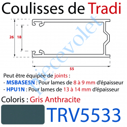 TRV5553 Coulisse de Tradi 55 x 26 x 55 Fond en V Sans Joint en Aluminium Laqué Gris Anthracite ± Ral 7016