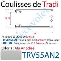 TRV55AN2 Coulisse de Tradi 55 x 26 x 55 Fond en V Sans Joint en Aluminium Anodisé Alu Naturel