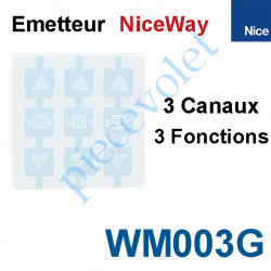 WM003G Emetteur Nomade NiceWay 3 Can 3 Fonc 433,92MHz Rolling Code à Cliper dns Support