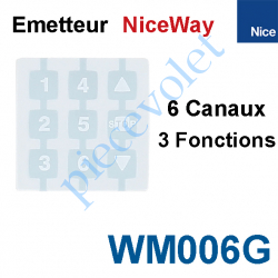 WM006G Emetteur Nomade NiceWay 6 Can 3 Fonct 433,92MHz Rolling Code à Cliper ds Support