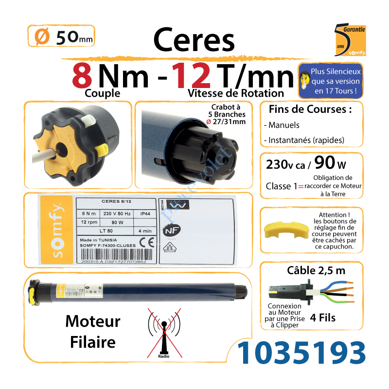 Somfy Ceres 10//17 10 Presque comme neuf rideau roulant Moteur-Rohrmotor excellent état