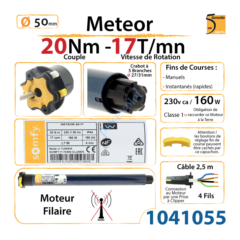 Motore 230 V/50Hz LT50 Meteor 20/17 Somfy 1041055