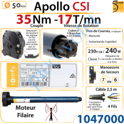 Moteur Somfy Apollo Csi 35/17 LT 50  Avec Mds