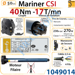 Moteur Somfy Mariner Csi 40/17 LT 50  Avec Mds