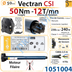 Moteur Somfy Vectran Csi 50/12 LT 50  Avec Mds