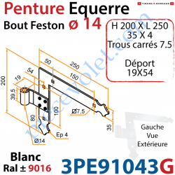 Penture Equerre 200x250mm Gauche Déport 19x54 en Plat...