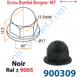 Ecrou Bombé M7 Polyamide Noir ± Ral 9005