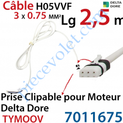 Câble H05VVF Blanc 3 x 0.75 mm² lg 2,50 m Sans Terre Avec...