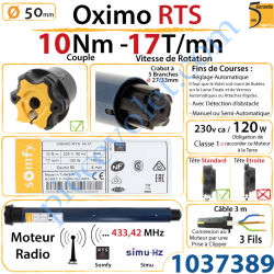 MOTEUR OXIMO 10NM 17TRS RTS SOMFY