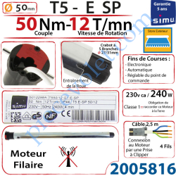 Moteur E SP 50/12 Filaire T5 sans Mds