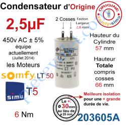 Condensateur d'Origine pour Moteur Tubulaire Simu ou...