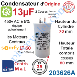 Condensateur d'Origine pour Moteur Tubulaire Simu ou...