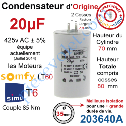 Condensateur d'Origine pour Moteur Tubulaire Simu ou...