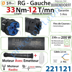 Moteur Bubendorff Radio RG Gauche 33 Nm sans Mds et son...