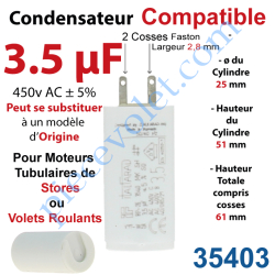 Condensateur Compatible pour Moteur Tubulaire de Store ou...