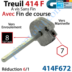 Treuil à Vis sans Fin 414F Manœuvre Hexa 7 Femelle Sortie...
