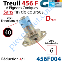 Treuil Débrayable Droit à Pignons Côniques 456F Entrée...