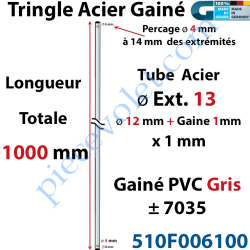 Tringle Acier Gainé Plastique Gris ø 13 mm Lg 1000 mm
