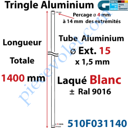 Tringle Alu Laqué Blanc ± Ral 9016 ø15 mm x 1,5 mm Percé...