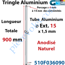 Tringle Alu Anodisé Naturel ø15 mm  x 1,5 mm Percé pr...