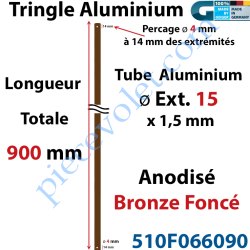 Tringle Alu Anodisé Bronze Foncé ø15 mm  x 1,5 mm Percé...