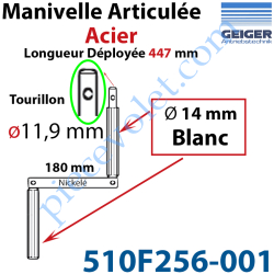 Manivelle Acier Bras ø14 mm Lg 180mm Chromé Poignées...