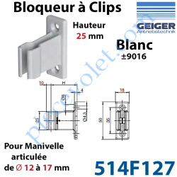 Bloqueur à Clips Prof Fixe de 25 mm pr Tringle Oscillante...