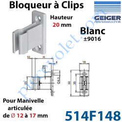 Bloqueur à Clips Prof Fixe de 20 mm pr Tringle Oscillante...