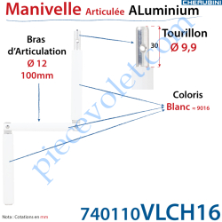 Manivelle Aluminium Bras ø12 mm Lg 100mm Coloris de...