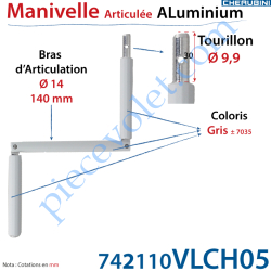 Manivelle Aluminium Bras ø14 mm Lg 140mm Coloris de...