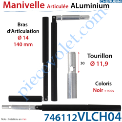 Manivelle Aluminium Bras ø14 mm Lg 140mm Liaison vers...