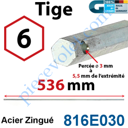 Tige Hexa 6 mm Lg 536 mm