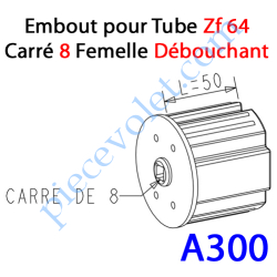 Embout Zf 64 Alésé en Carré de 8 mm Femelle Débouchant