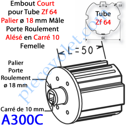 Embout Court Zf 64 Téton ø 18 mm Mâle Alésé en Carré de...