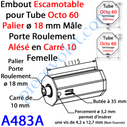 Embout Escamotable Octo 60 Téton ø18 Mâle Alésé en Carré...