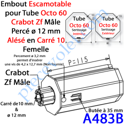 Embout Escamotable Octo 60 Crabot Zf Mâle Alésé ø12 mm...