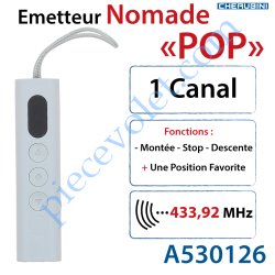 Emetteur Nomade Cherubini Pop 433 MHz 1 Canal 4 Fonctions...