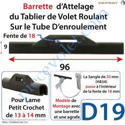 Attelage Tablier Longueur 96mm pour Sangle Souple pour...