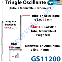 Tringle Oscillante Alu-Acier Blanc ± Ral 9016 Long Totale...