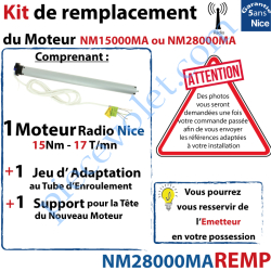 Nice NM28000MAREMP Moteur Nice de Remplacement du Moteur Radio NM28000MA ou  NM28020MA 15/16 Av FdC Electroniques Livré avec Adap