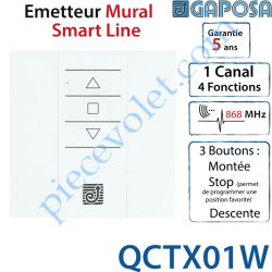 Emetteur Mural Gaposa Smart Line 2018 868 MHz 1 Canal 4...