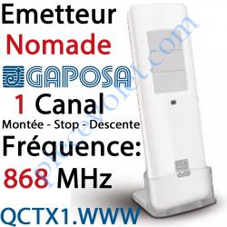 Emetteur Nomade Gaposa 868 MHz 1 Canal 4 Fonctions...