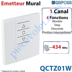 Emetteur Mural Gaposa SmartLine 2018 434 MHz 1 Canal 4...