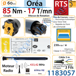 Moteur Oréa 85/17 Rts LT 60 pour Store Banne Coffre