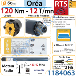 Moteur Oréa 120/12 Rts LT 60 pour Store Banne Coffre