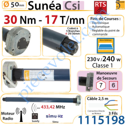 Moteur Sunéa 50 Csi 30/17 Rts Avec Mds Hexa 7 & Carré 6 mm