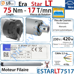 Moteur Nice Filaire Era Star LT 75/17 pour Store Toile...