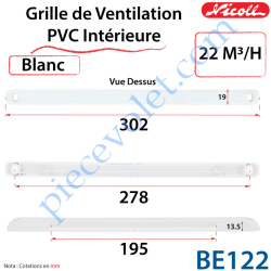 Grille de Ventilation PVC Intérieure 22 m³/h Auto...